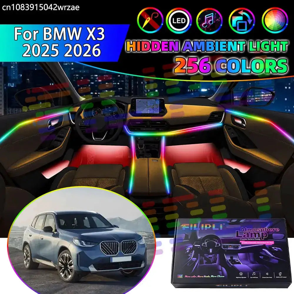 For BMW X3 2025 2026 G45 G48 RGB Car Interior Ambient Lights Strips Breathing Lighting Kit App Control LED strips Auto Parts by InterCyprus Trading Ltd