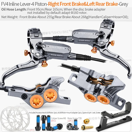 Frog Wake MTB Hydraulic Disc Brake Kit - 4 Piston Superior Stopping Power RF-LR Grey