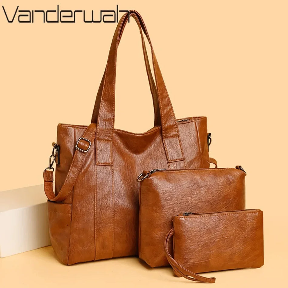 PU Leather 3-Piece Womens Shoulder Crossbody Bags Set, Luxury Designer Handbags for Everyday Use