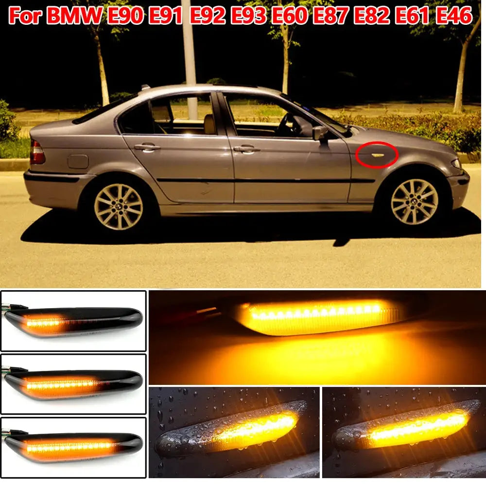 Smoke Lens Dynamic Flowing LED Turn Signal Side Marker Light Blinker Lamp For BMW E90 E91 E92 E93 E60 E87 E82 E46 Accessories by InterCyprus Trading Ltd