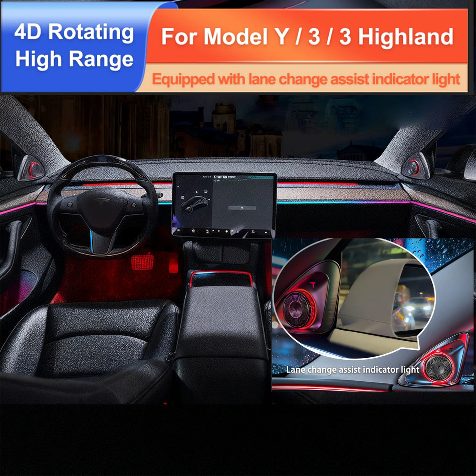 Tesla Model 3 og Y roterende HiFi højttalerlys med blindvinkeladvarsel
