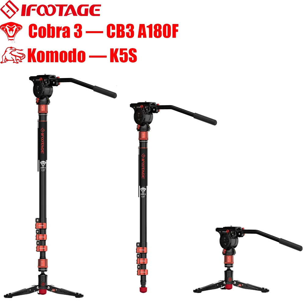 IFootage Cobra 3 C180F K5S 71In Carbon Monopod &ndash; Fluid Head A180F add K5S