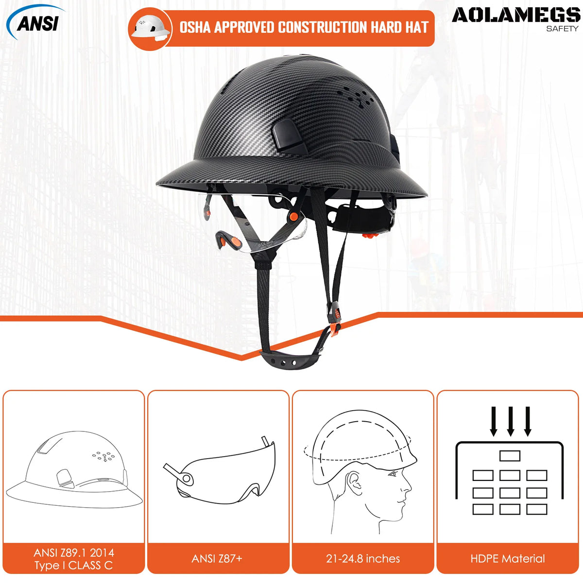 AQM0252 &ndash; Matte Carbon Fiber Full Brim Helmet With Goggles