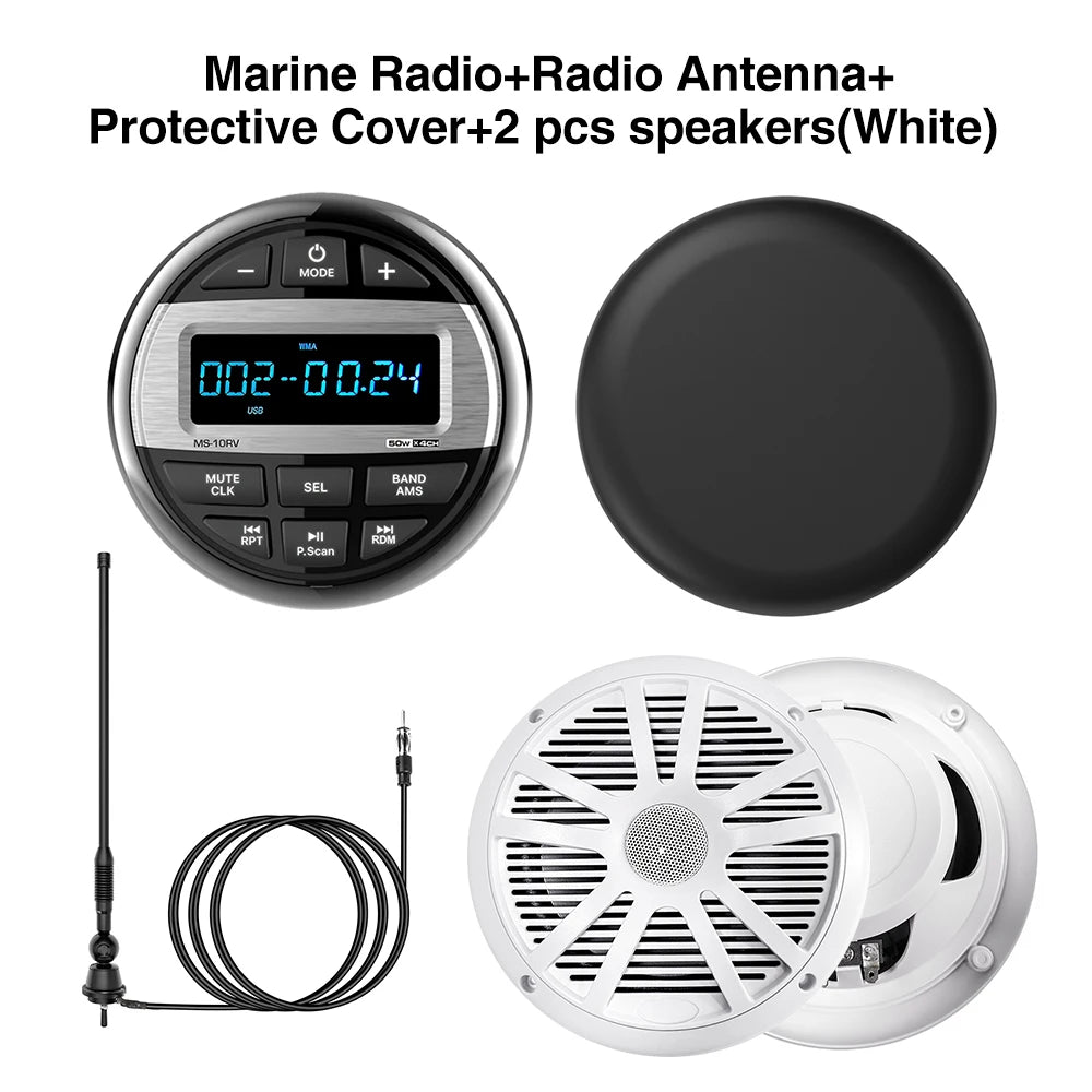 AKAMATE MS-10RV &ndash; Waterproof Bluetooth Marine MP3 Radio radio white ANT