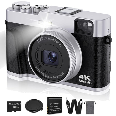 4K Digital Camera Auto Focus 48MP &ndash; Anti-Shake Vlogging Camera with Viewfinder and Flash Black