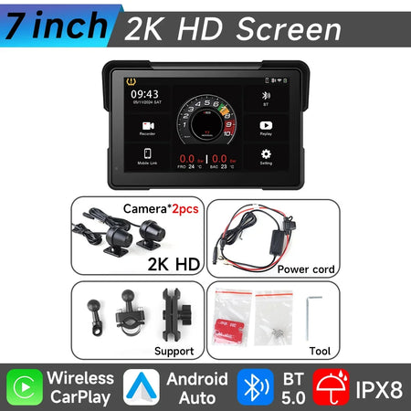 JIUYIN 7 Inch Motorcycle GPS &ndash; IP67 Waterproof Touch Screen with Wireless CarPlay and Android Auto M772 / CHINA