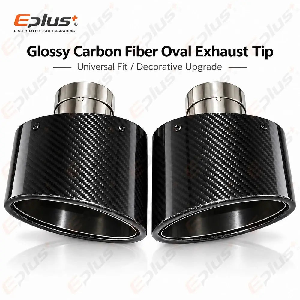Glossy Oval Carbon Fiber Universal Car Exhaust Muffler Tip Exhaust Pipe Nozzle Decoration Stainless Silver&Black Left and Right by InterCyprus Trading Ltd
