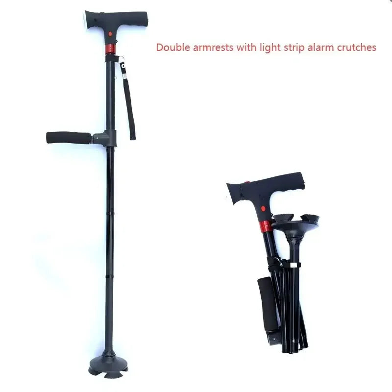Adjustable Folding Walking Cane &ndash; Lightweight Collapsible Design with LED Light Double armrest / CHINA