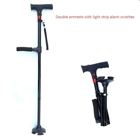 Adjustable Folding Walking Cane &ndash; Lightweight Collapsible Design with LED Light Double armrest / CHINA