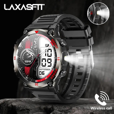 LAXASFIT Outdoor Smartwatch LED Flashlight Bluetooth Black