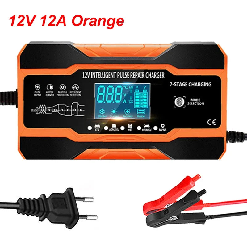 New 12V 24V 12A 10A Battery Charger &ndash; Smart Fast Charging 12V 12A Orange