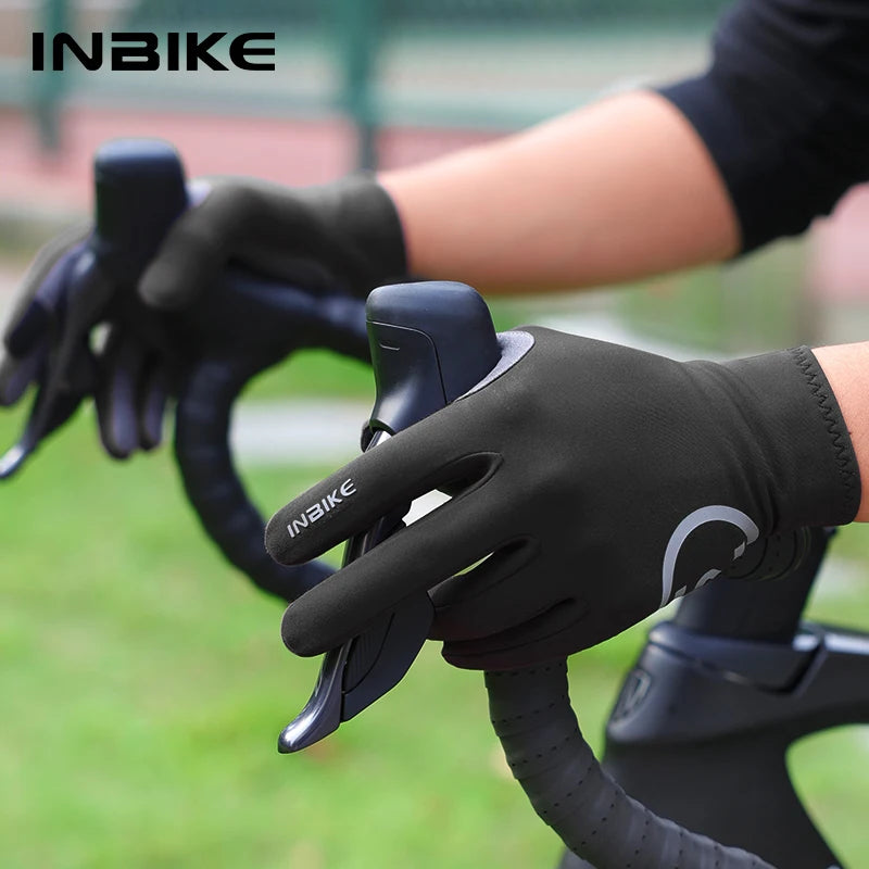 Зимние велосипедные перчатки INBIKE для мужчин, совместимые с сенсорным экраном, термальный флис, полноразмерные, противоскользящие