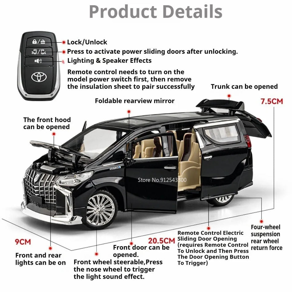 1:24 Schaal Diecast Alphard Luxe MPV Modelauto met Vouwspiegels
