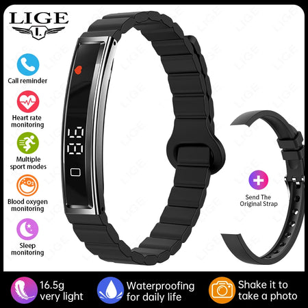 LIGE Fashion Smart Bracelet &ndash; Call Alerts and Heart Rate black / Double straps