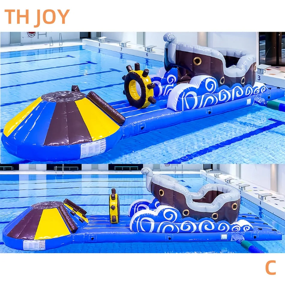 Πειρατικό Πλοίο Φουσκωτή Διαδρομή Εμποδίων Νερού PVC Πισίνα