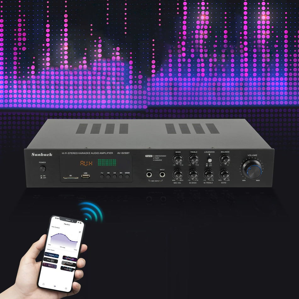 5 kanalo 600W galingumo stiprintuvas Bluetooth USB FM nuotolinis valdymas