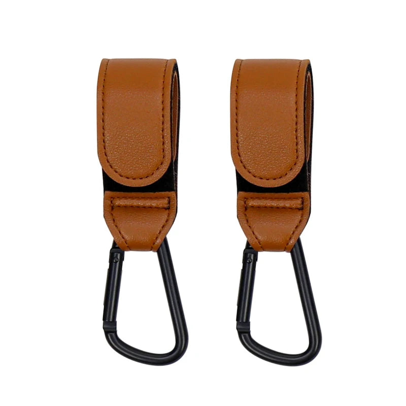 PU Leather Baby Stroller Hook - Versatile Cart Organizer 2pcs brown