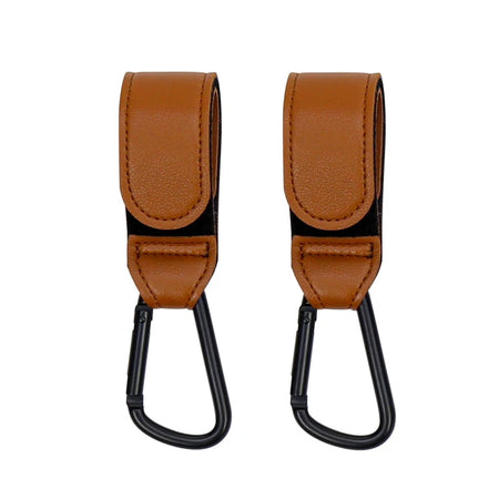 PU Leather Baby Stroller Hook - Versatile Cart Organizer 2pcs brown
