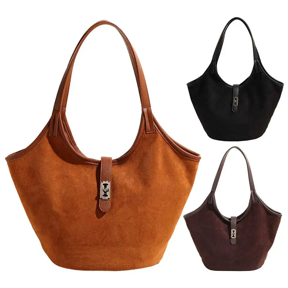 Retro Suede Shoulder Bag Hobo Handbag Top Handle For Women