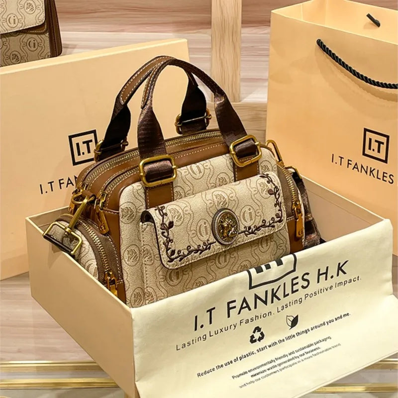 Geantă de mână pentru femei designer 2025 retro, geantă crossbody cu o singură curea pe umăr, cu exterior din PVC, design moale tip pernă