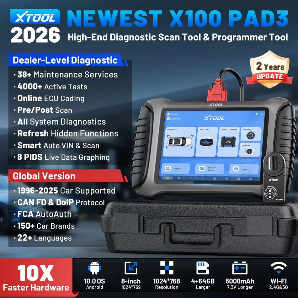 XTOOL X100 PAD3 V2.0 Elite IMMO Schlüsselprogrammierer mit ECU-Codierung für alle Schlüssel verloren
