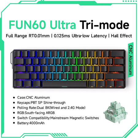 Akko MonsGeek FUN60 Ultra Mechanical Gaming Keyboard &ndash; Rapid 8K Trigger with Magnetic Switch Ultra Black Tri-mode