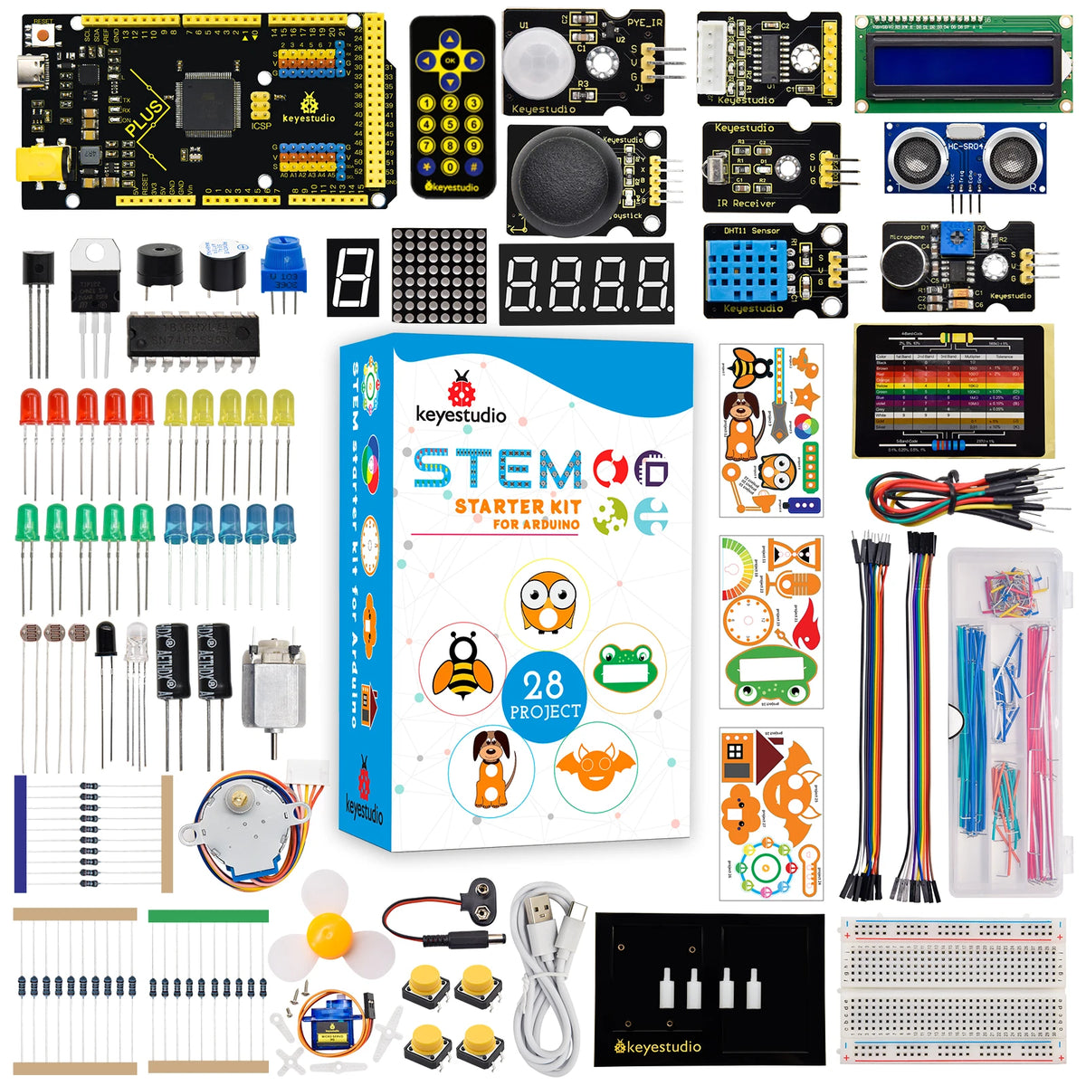 Keyestudio Complete STEM Super Starter Kit &ndash; 28 Engaging DIY Projects With MEGA Plus Board