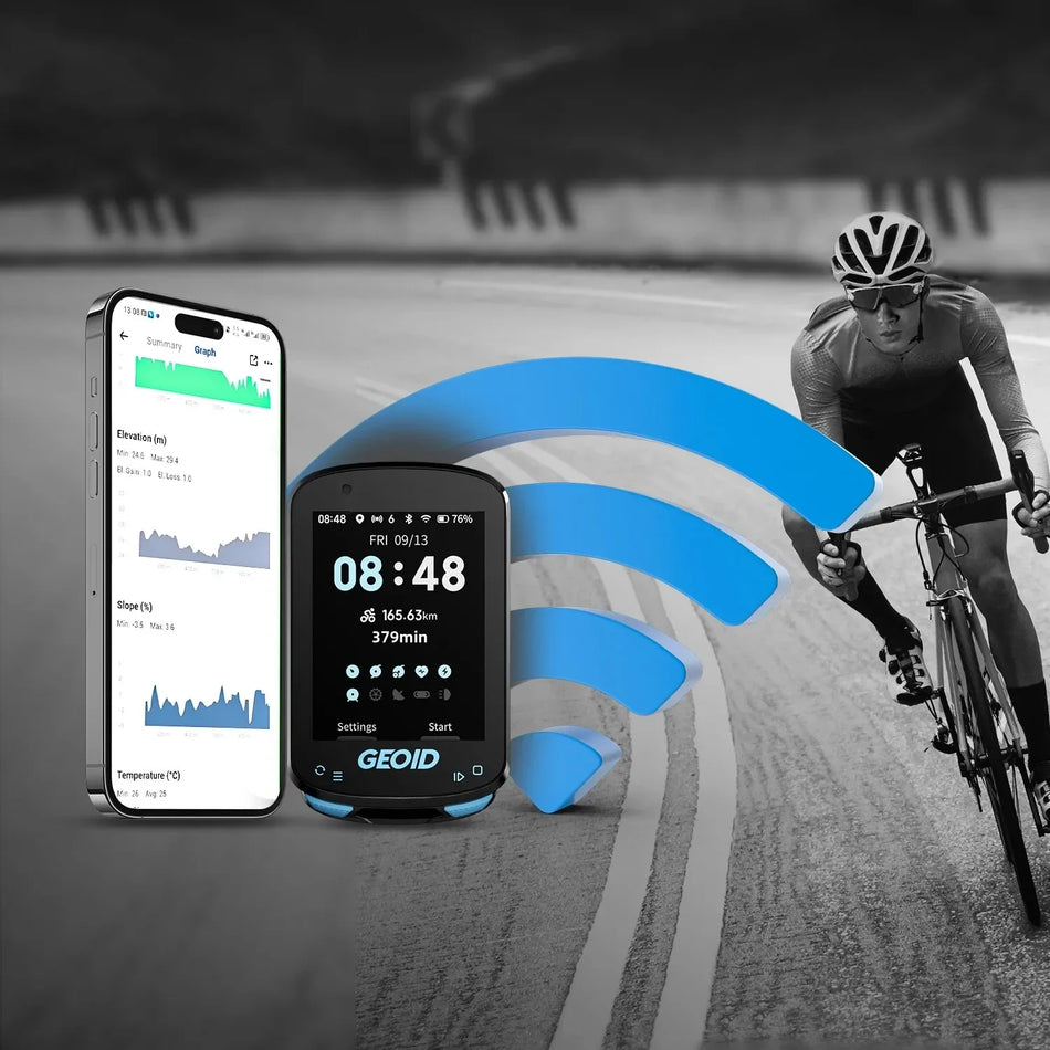 GEOID GPS cyklocomputer se smart navigací, barevným dotykovým displejem, bezdrátovým ANT a WiFi, cyklistický rychloměr