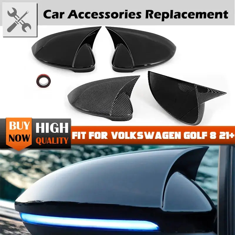 Gloss Black Side Mirror Cover for VW Golf MK8 2020-2022 by InterCyprus Trading Ltd