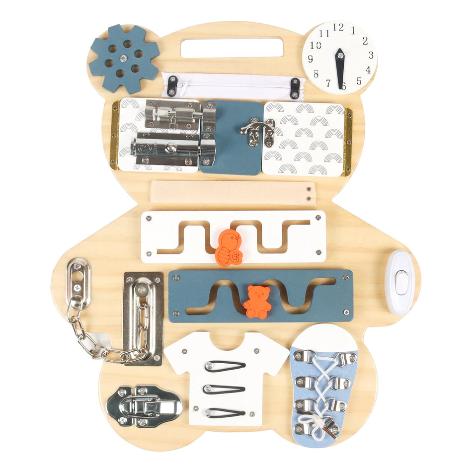 Montessori Bear Busy Board &ndash; Travel Ready Life Skill Toy NB900C1