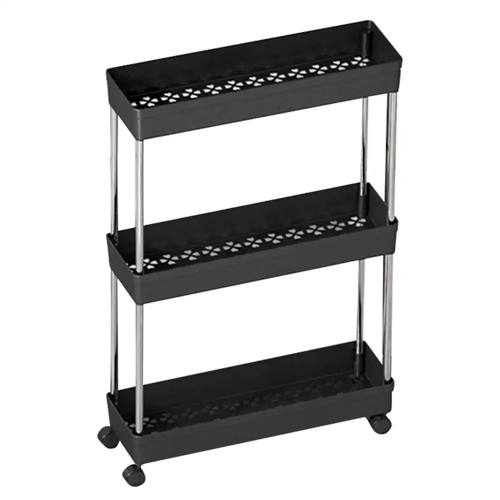 Rolling Utility Cart With Wheels Bathroom Storage Rack 3 Layers Black