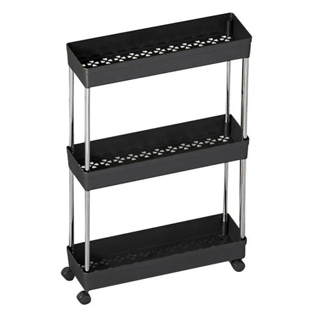 Rolling Utility Cart With Wheels Bathroom Storage Rack 3 Layers Black