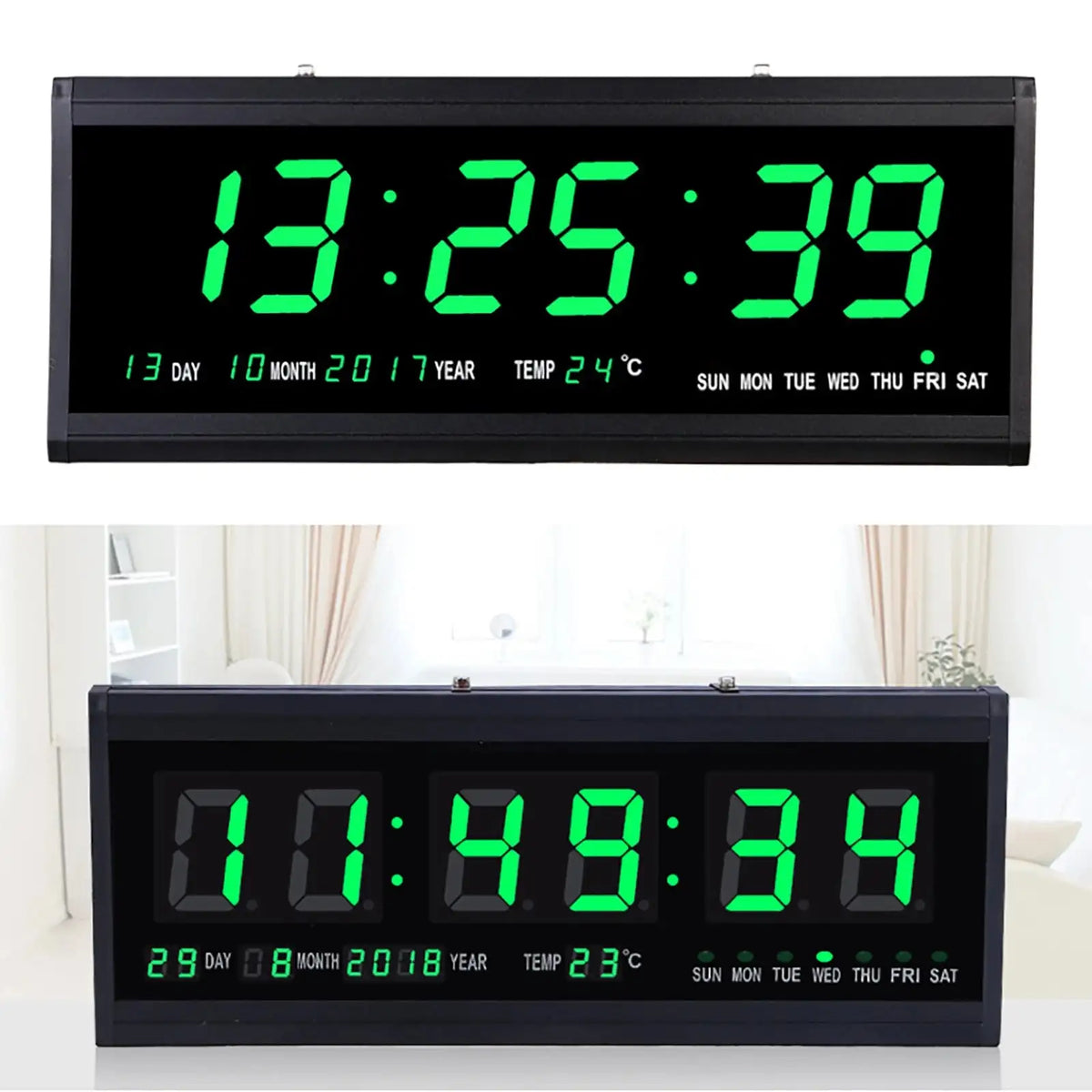 Aluminum Alloy Glass Wall Clock &ndash; Multi-Function LED Display
