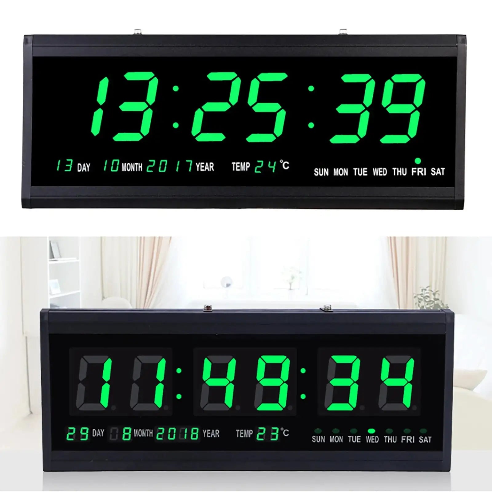 Aluminum Alloy Glass Wall Clock &ndash; Multi-Function LED Display