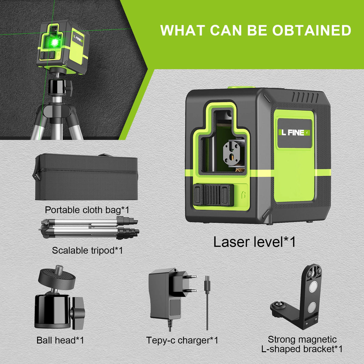 Lfine 4D 16 Lines 360 Degree Self Leveling Laser &ndash; Tripod 2 lines Tripod Set