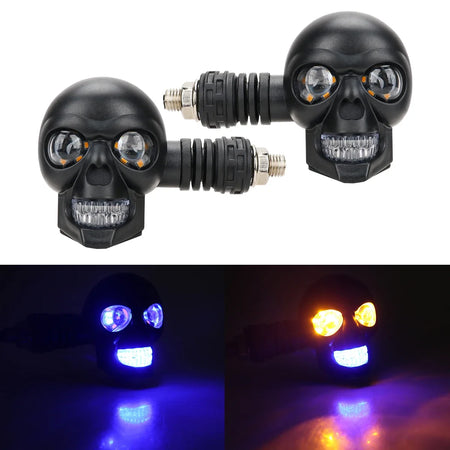 Skull Motorcycle Indicator Lights &ndash; Dual Color Functionality Blue Yellow