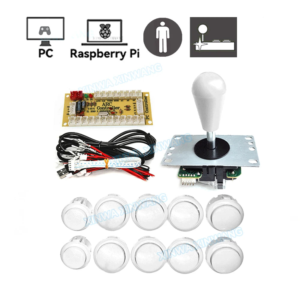 Arcade Joystick DIY Kit for PC and Raspberry Pi 1 player white