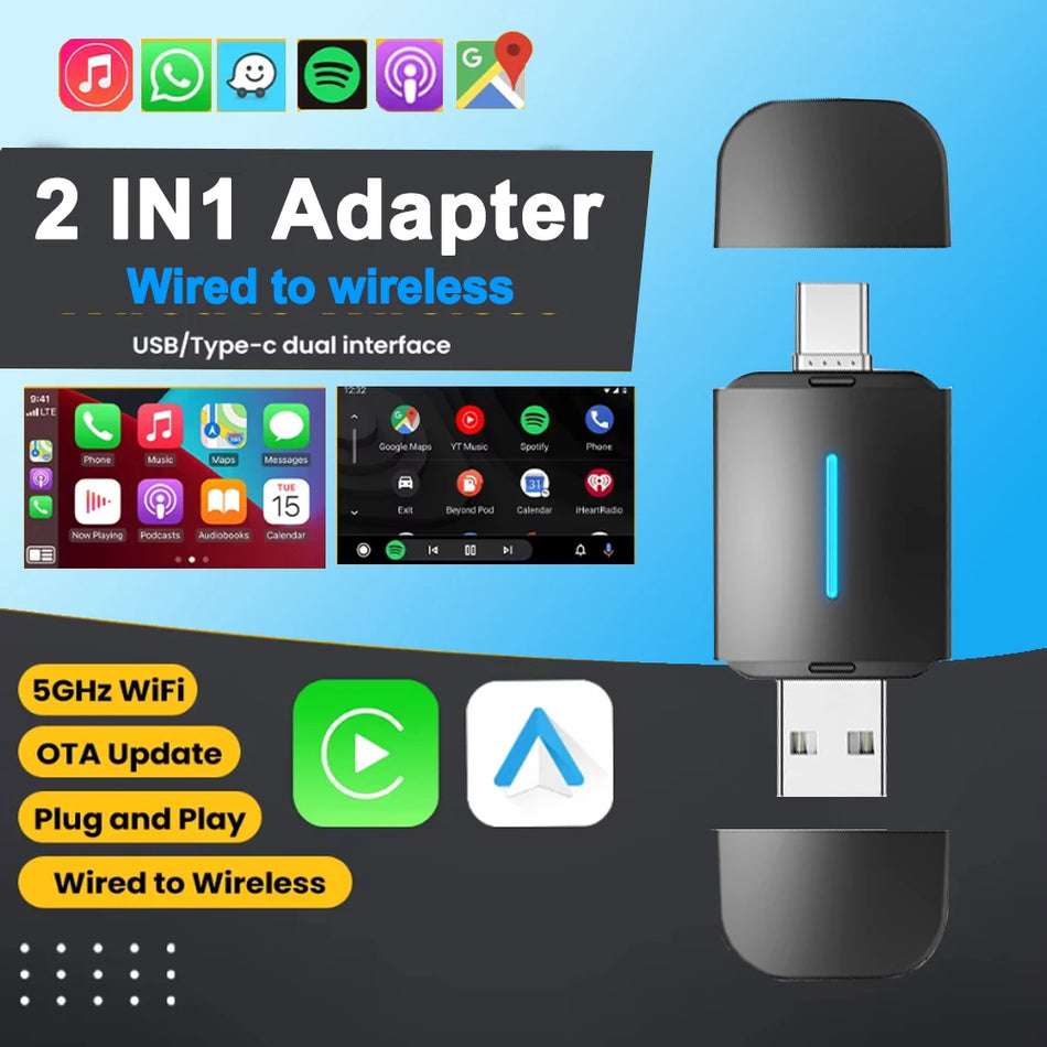 Trådlös Android Auto CarPlay Dongle, USB C Plug And Play OTA-uppdatering