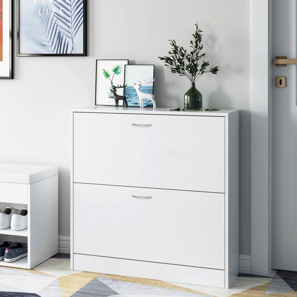 Getone Λευκό Στενό 2 Πόρτας Ντουλάπι Παπουτσιών Αποθήκευσης Χωλ