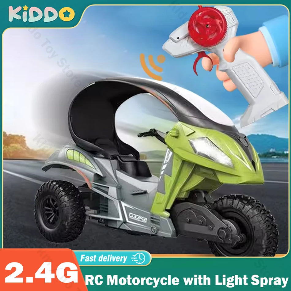 CONUSEA Driewielige RC Motorfiets met Verlichting, 2.4G Afstandsbediening Speelgoed
