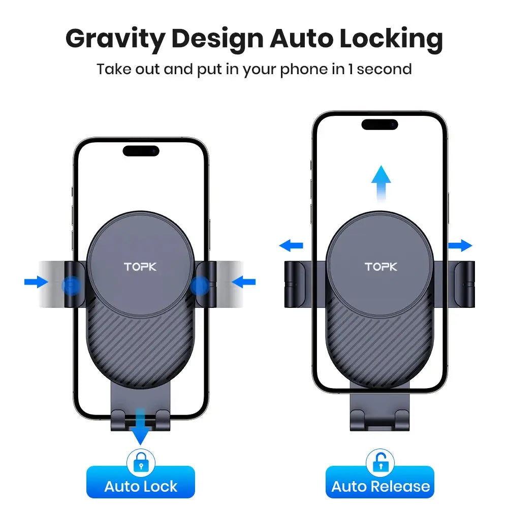 TOPK Universal Car Phone Holder, Hands Free Air Vent Mount for Car, Cell Phone Stand Compatible with iPhone & Android Smartphone by InterCyprus Trading Ltd