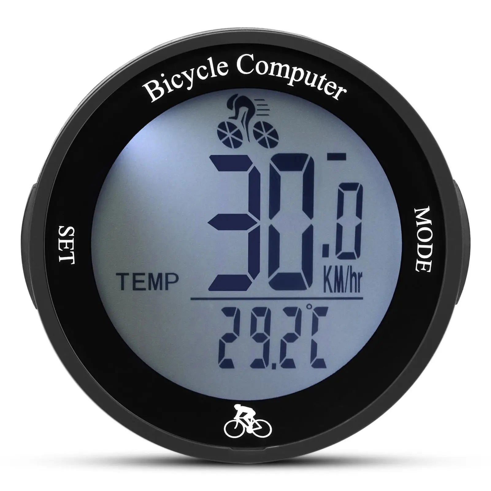 Wireless Bike Computer &ndash; Waterproof Backlit LCD Speedometer White background