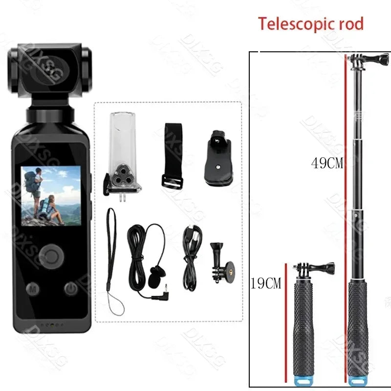 DIXSG 4K Ultra HD Pocket Action Camera &ndash; 270 Degree Rotatable Design With Telescopic rod / With 64G Card