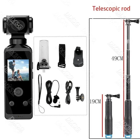 DIXSG 4K Ultra HD Pocket Action Camera &ndash; 270 Degree Rotatable Design With Telescopic rod / With 64G Card