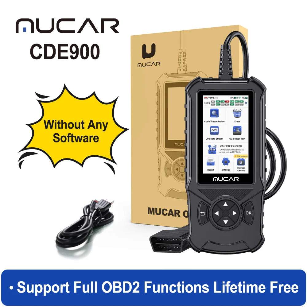 MUCAR CDE900 Obd2 Scanner &ndash; 4 Inch Touchscreen Free Update