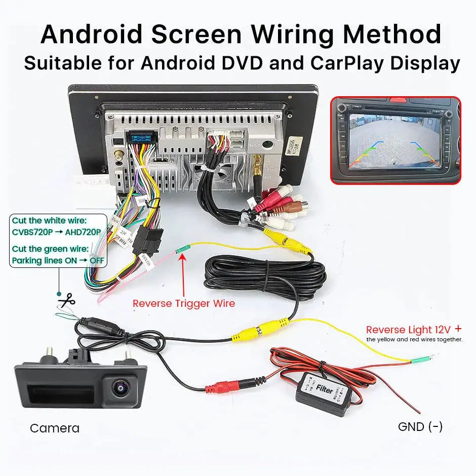 RCD330 Filter Relay CVBS/AHD 720P Car Trunk Handle Rear Camera For VW Golf Passat B7 B6 Tiguan Jetta MK6 Audi A3 A4 A5 Q5 A6 B6 by InterCyprus Trading Ltd