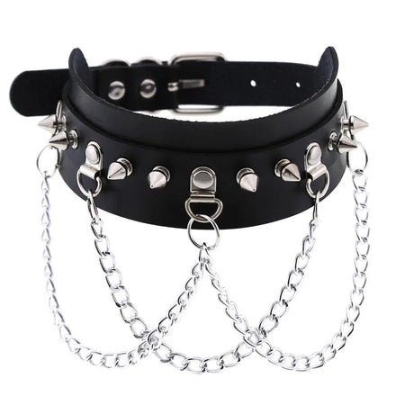 Punk Spike Rivet Leather Choker with Pentagram Pendant for Women W4604