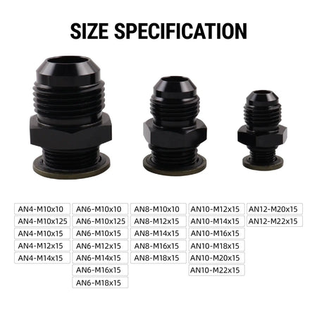 PIKBUK Aluminum AN10 to M12/14/16/18/20/22x1.5 Adapter Flare Fitting Auto Hose Fitting Male Oil Cooler Fitting by InterCyprus Trading Ltd