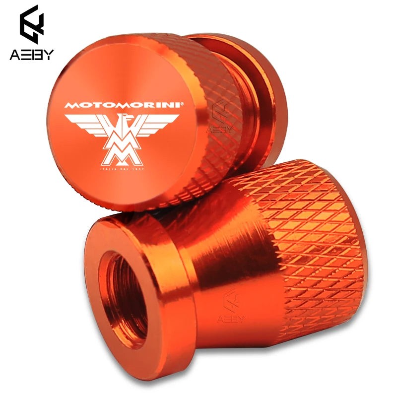 CNC Aluminium Motorcycle Valve Stem Caps - 2PCS Airtight Tyre Covers orange