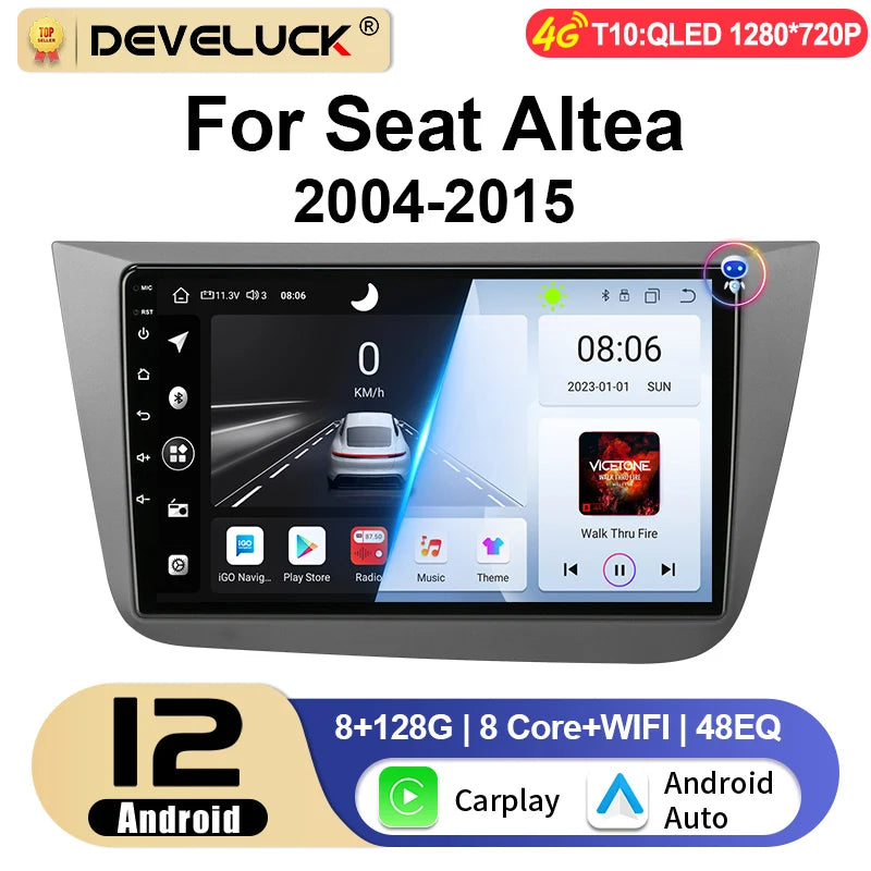 Ραδιόφωνο αυτοκινήτου Android 12 για Fiat Seat Altea 2004 2011 GPS CarPlay FM WiFi 2 Din Αυτόματο στερεοφωνικό